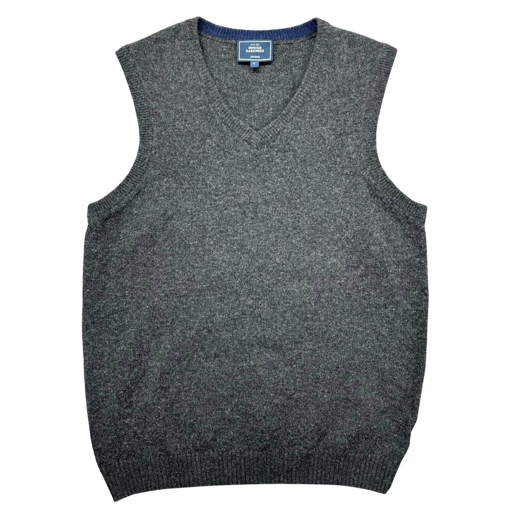 John Lewis Vest Men's Large Gray Merino Wool Cashmere Sleeveless V-Neck Jumper